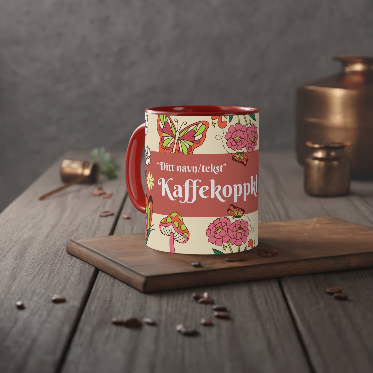 Sommerfugl - Kaffekoppklubben med ditt navn/tekst