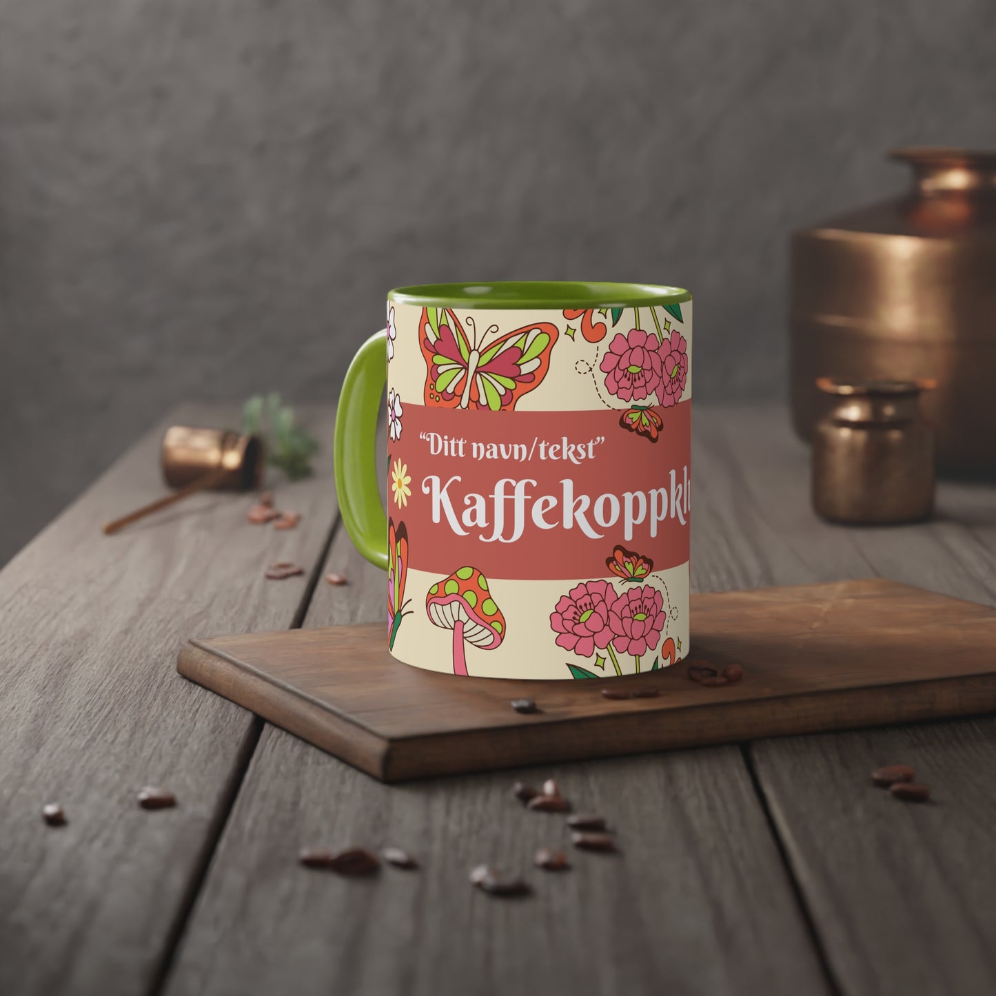 Sommerfugl - Kaffekoppklubben med ditt navn/tekst