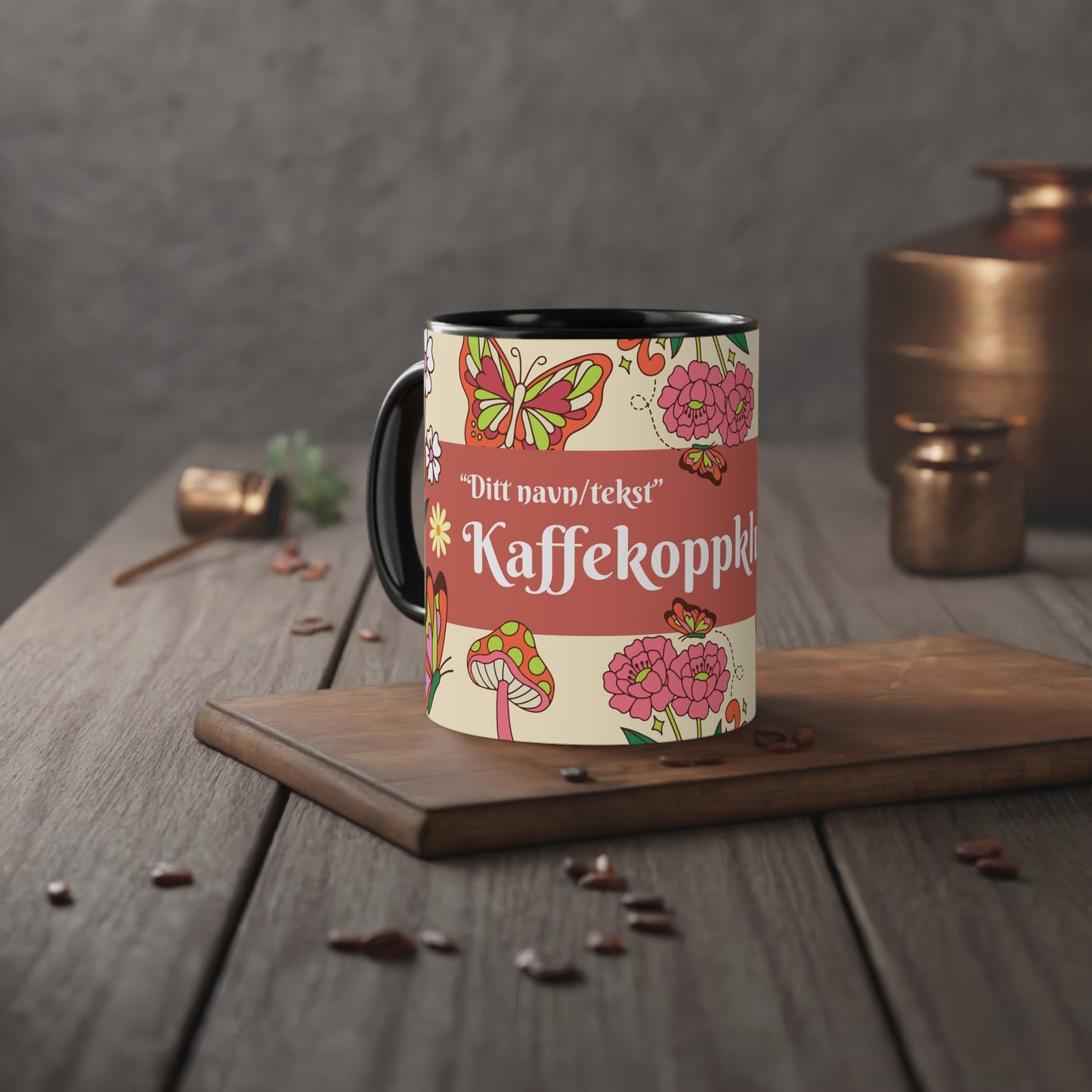Sommerfugl - Kaffekoppklubben med ditt navn/tekst