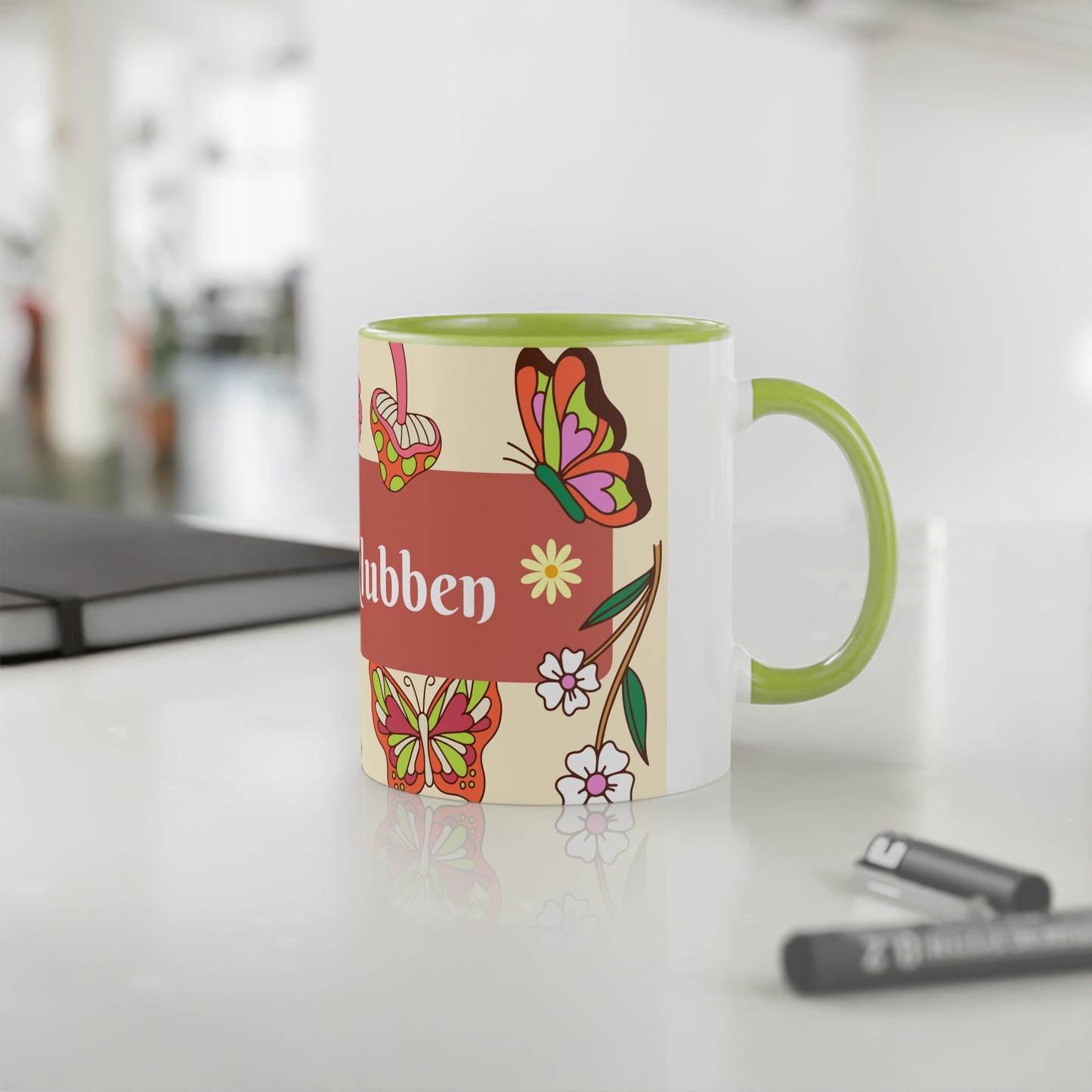 Sommerfugl - Kaffekoppklubben med ditt navn/tekst